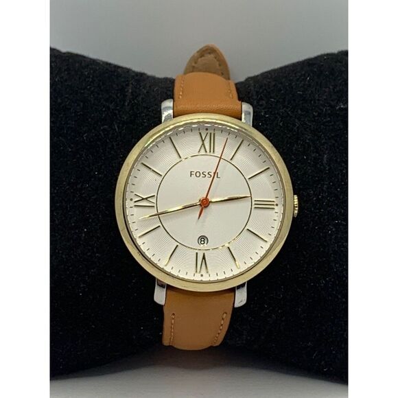 Fossil ES53487 Unisex Brown Leather Analog Beige Dial Quartz Wrist Watch RU155 - Picture 2 of 11